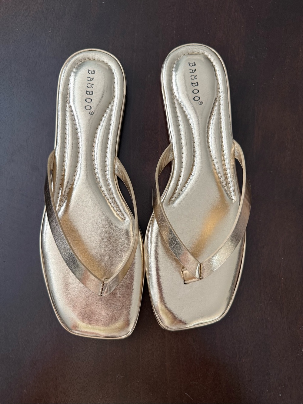 BAMBOO Gold Metallic Flip Flop Sandals for Women